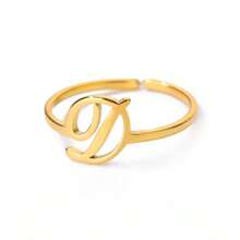 女士首字母戒指 金色不锈钢 A-Z 字母可调节戒指 美观婚礼时尚珠宝礼物 BFF - 金黃色 - 查看 17