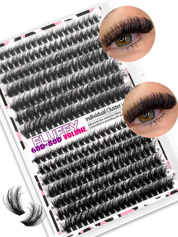 280piezas Grupos de pestañas individuales y esponjosas con mezcla de 2 estilos 60D + 80D D Curl de 10-18mm para crear una apariencia natural, súper suaves y densas. Pestañas postizas individuales y reutilizables extra gruesas, ideales para principiantes en casa, en el camino, para el uso diario, fiestas, festivales de música y Halloween.