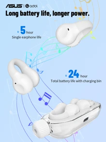 Asus Wireless Clip-On New Style Sports Running Headphones, Long Battery Life, Noise Reduction Headphones, Rotatable And Stress-Relieving - White - View 6