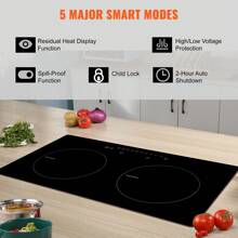 Electric Cooktop, 2 Burners, 24'' Induction Stove Top, Built-In Magnetic Cooktop 1800W, 9 Heating Level Multifunctional Burner, LED Touch Screen W/Child Lock & Over-Temperature Protection - màu đen - Xem 5
