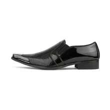 Black Metal Tip Smoking Slippers For Men Pointed Toe Patent Dress Shoes With Textured Design Party & Formal