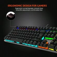 104-Key Gaming Keyboard, Full-Size Mechanical Keyboard, Blue Switches, Anodized Panel, Hot-Swappable Keycaps, With Kickstand, Entry-Level Gaming Peripherals, USB Connected Keyboard - Dark Grey - View 8