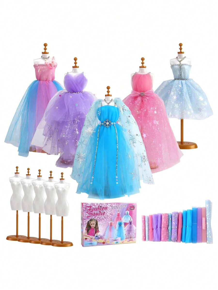 Kit de diseño de moda para niñas, juguete de arte y manualidades con 1 maniquí, conjunto de juguete de arte y manualidades creativo DIY, kit de costura para la confección de ropa de muñeca para niños. - Multicolor - Ver 1