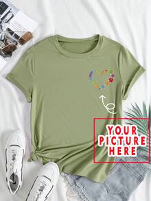 Personalized Women T-Shirt & Fitted Shirt. Add Text, Logos And Photos For Custom Prints. Great Gifts For Mother's Day Casual - Army Green - View 2