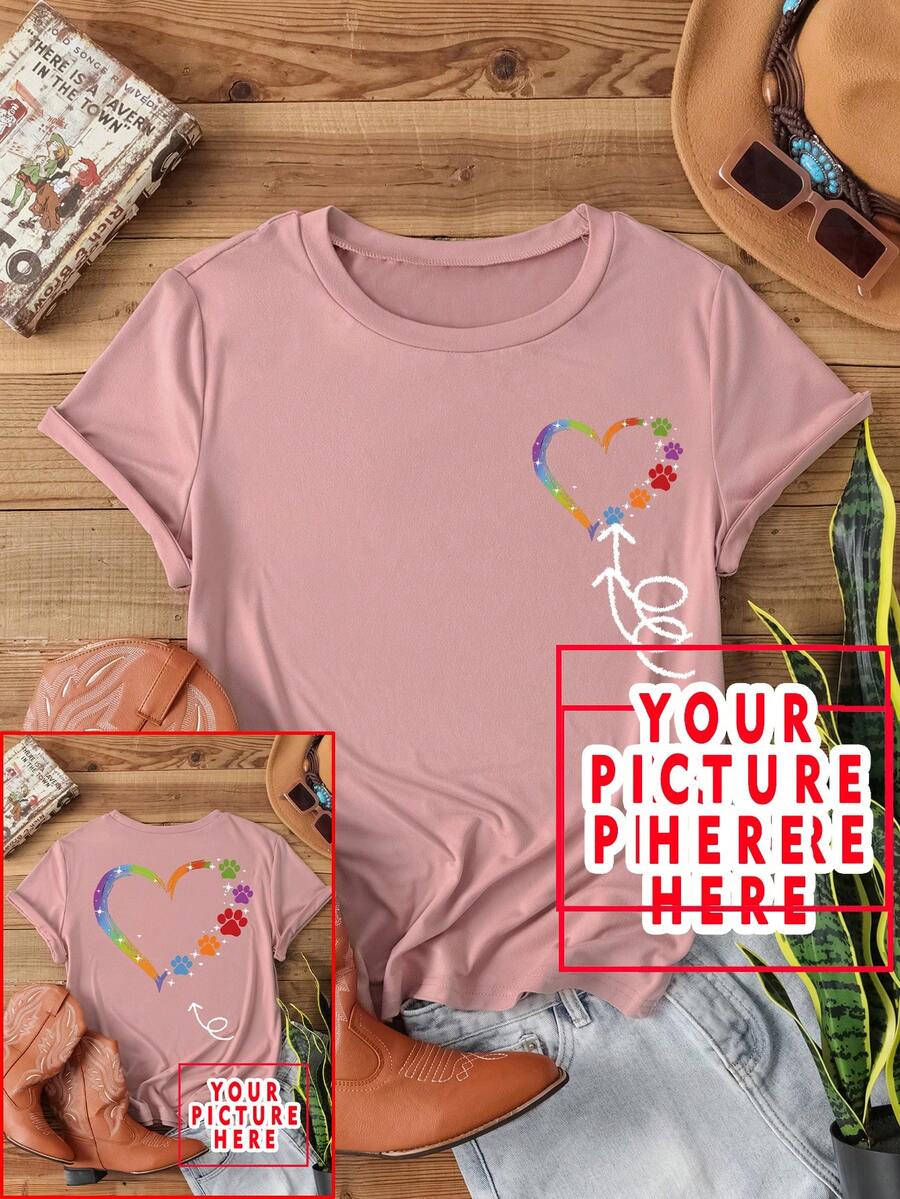 Camiseta y camisa personalizada para Navidad, Acción de Gracias, agrega tu propio texto/imagen (insignia, logotipo de la empresa, foto familiar, selfie) para diseñar tu camiseta impresa personalizada, ajustada y casual de verano - Rosa Pálido - Ver 1