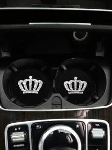 2入組防水橡膠閃亮皇冠汽車杯墊防滑墊汽車配件