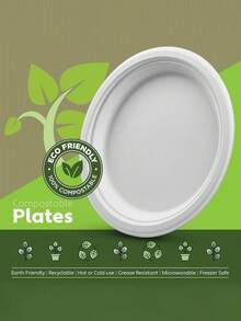100% Compostable Paper Plates, 125-Count Heavy-Duty  Disposable Plates - 10-Inch (Approx. 25.8cm) White Plates Made From  Natural Sugarcane Bagasse, For Dinner, Picnic, Birthday Parties, Bridal Showers, Weddings, Gatherings, Valentine's Day, Farewell Parties, Halloween, Thanksgiving - Multicolor - View 11