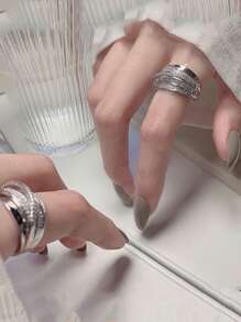 Một chiếc nhẫn bạc bọc đá Cubic Zirconia hợp thời trang mới dành cho nữ, Nhẫn đeo tay sang trọng thời trang đa năng, Nhẫn cá nhân hóa có thể điều chỉnh - Bạc - Xem 2