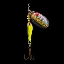 旋轉式金屬微動釣餌，9.1克，7公分，閃光斑點人造硬餌，釣鯉魚、霓虹魚和梭魚的三個鈎的配件 - 黃色 - 查看 9