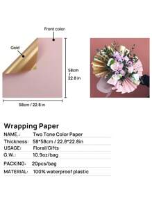 20 Hojas De Papel Coreano Para Ramos Bouquet Floral Bicolor, floral impermeable doble cara bicolor para manualidades envoltura de flores decoración fiesta papel premium para ramos bouquet ornamentos de mesa eventos - Rosa - Ver 3