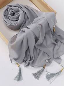 1 件装流苏女士围巾纯色雪纺头巾长围巾优雅头巾流苏头巾配饰女士 - 彩色 - 查看 19