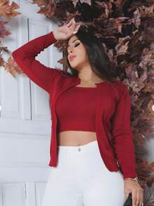 Max Cardigan And Cropped Knit Set Sophia Lycra Fashion Gringa Model - Red - View 2