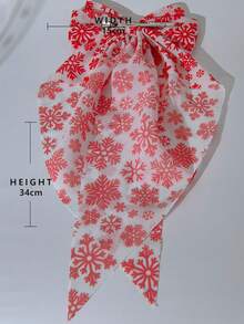 1入女性雪花圖案髮夾附絲帶蝴蝶結，適合日常佩戴 - 粉色 - 查看 2