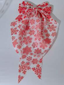 1入女性雪花圖案髮夾附絲帶蝴蝶結，適合日常佩戴 - 粉色 - 查看 3