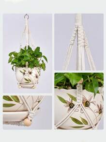 1 件花盆网袋，手工编织花园花盆网袋，棉绳悬挂花盆篮 - 米色 - 查看 7