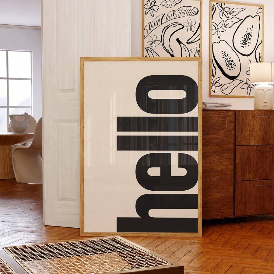 1入組「Hello」印花，時尚壁畫，復古字體海報，中性藝術，畫廊牆藝術，牆面帆布藝術裝飾 - 彩色 - 查看 1