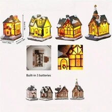 1入迷你假日飾品，發光樹脂微型房子微景觀，聖誕禮物飾品，聖誕鎮場景展示，小型樹脂村莊雕像，室內聖誕裝飾建築套裝，桌面裝飾（3.54*2.75*1.96英寸） - 彩色 - 查看 3