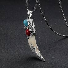 1 Vòng cổ dây chuyền bằng thép không gỉ dành cho nam với mặt dây chuyền giả răng bằng nhựa màu ngọc lam chất lượng cao, thích hợp để đeo hàng ngày và đi làm, phụ kiện thời trang đa năng cho cả nam và nữ - Mặt dây chuyền răng giả màu ngọc lam - Xem 7