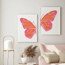 2 SZTUK/ZESTAW Styl Płótno Wall Art Łatwe do powieszenia Różowy motyl Wall Art Canvas Wystrój wnętrz Plakat na ścianę Estetyczny plakat Akwarela Motyl Art Różowy Modny wystrój wnętrz Dziewczyna Plakat na ścianę Estetyczny druk artystyczny (w ramce)