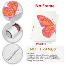 2 SZTUK/ZESTAW Styl Płótno Wall Art Łatwe do powieszenia Różowy motyl Wall Art Canvas Wystrój wnętrz Plakat na ścianę Estetyczny plakat Akwarela Motyl Art Różowy Modny wystrój wnętrz Dziewczyna Plakat na ścianę Estetyczny druk artystyczny (w ramce)