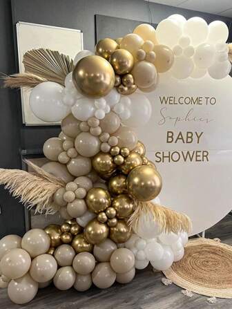 151pcs Gold, Ivory, White Balloon Garland Arch Kit, 5/10/18 Inch Latex Balloons For Wedding Birthday Party Decor, Gender Reveal, Anniversary Celebration Photo Backdrop,