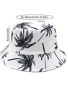1pc Unisex New Palm Tree Printed Reversible Bucket Hat For Vacation, Suitable For Daily Casual And Outdoor