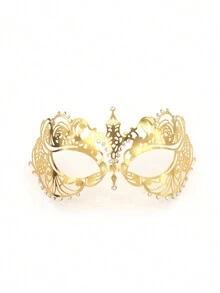 波西米亚风金色金属小尖头面具，适合女士，用于舞会、酒吧、万圣节服装配饰 - 金色 - 查看 3