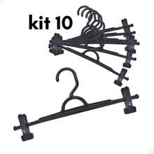 Kit 10 Cabides Pendurar Saia Calça Jeans com Presilha Reforçado Super Resistente Plástico - Preto - Visão 1
