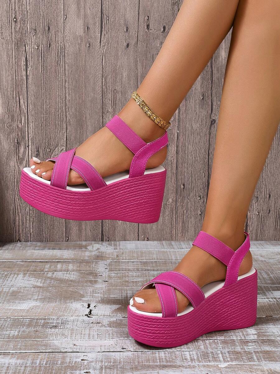 Sandalias de cuña con banda elástica cruzada cómoda y sencilla para
