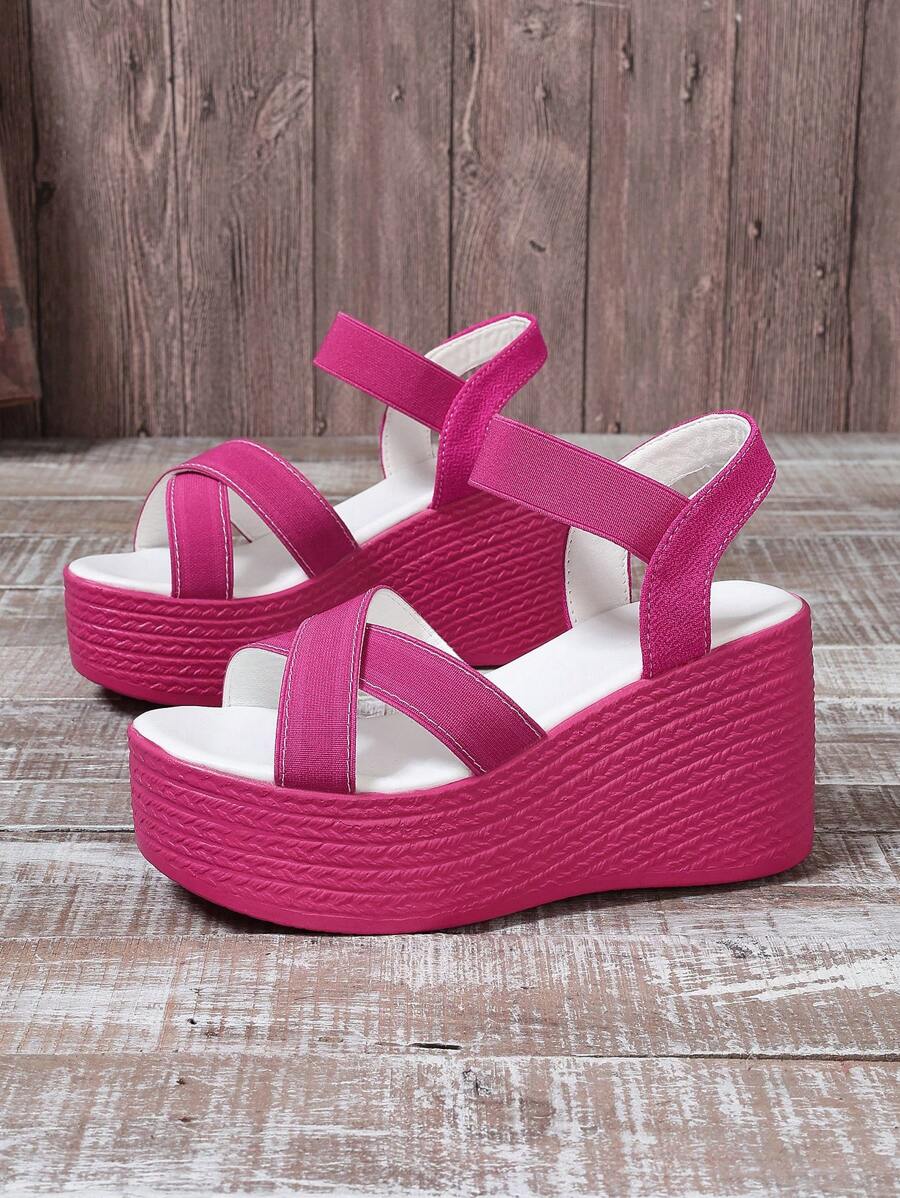Sandalias de cuña con banda elástica cruzada cómoda y sencilla para