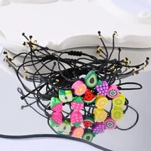 Bracelet à gros fil unique de collection de fil noir de style mignon et minimaliste avec bijoux en céramique douce en forme de fruit, adapté pour un usage quotidien et comme cadeau - RT-B24032601 - Voir 5