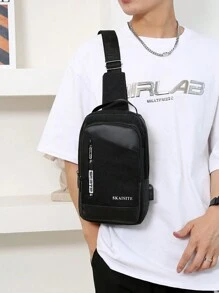 1个多功能斜挎胸包 - 尼龙材质，多功能胸包/单肩包，带充电口和多个隔层，撞色尼龙材质，圣诞节/节日/情人节礼物，腰包，返校季包，运动休闲包，钱包，斜挎包，学生必备，毕业小包，单肩包，徒步旅行配件包，节日 - 黑色 - 查看 8