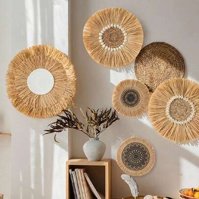 2pcs/1pc Handmade Woven Wall Hanging Baskets, Rustic Boho Style Wicker Rattan Wall Decor Baskets, Suitable For Home, Kitchen, Farmhouse, Table, Living Room, Unique Wall Art