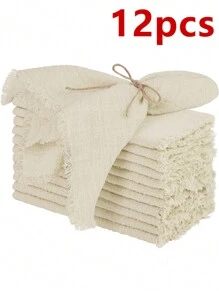 6/12pcs Minimalist Fresh Linen Napkins, Skin-Friendly Absorbent, Suitable For Party, Wedding, Restaurant, Dining Table Decor, Breathable & Lightweight
