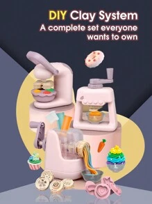 Juego de arcilla ultraligera para DIY para niños, máquina de fideos de arcilla, molde de artesanía de arcilla para jardín de infantes, simulación de cocina, máquina de helados, conjunto de juguetes de teatro de roles, interacción entre padres e hijos, regalo de Día del Niño y cumpleaños para niños y niñas