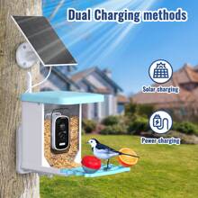 Smart Bird Feeder With Camera Solar Powered, 4MP AI Identify Wild Bird Watching Camera, Auto Capture Bird Videos & Motion Detection, DIY Add-Ons & Hummingbird Feeder For Bird Watching Lover - 藍色 - 查看 4