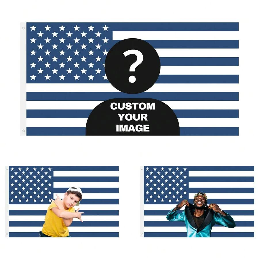 1 pieza Bandera personalizada Bandera personalizada Bandera personalizada para exteriores Añade tu propia imagen/texto Bandera para el hogar interior y exterior - Bandera de América azul oscuro - Ver 1