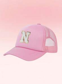 1pc Kids' 26-Letter Alphabet Pattern Trucker Cap, Fashionable And Versatile Casual Hat, Suitable For Girls' Back To School Daily Wear