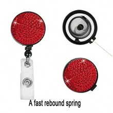 1pc Colorful Rhinestone Inlaid ABS Plastic Retractable Badge Reel, ID Card Holder With Belt Clip And 360 Degree Swivel Back To School