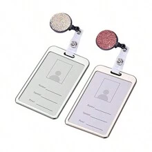 1pc Colorful Rhinestone Inlaid ABS Plastic Retractable Badge Reel, ID Card Holder With Belt Clip And 360 Degree Swivel Back To School