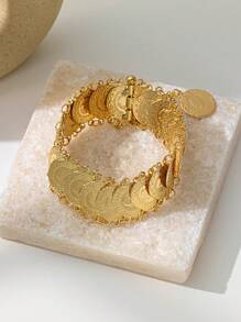 奢華新娘鍍金銅手鐲，飾以奧斯曼帝國阿塔圖爾克，適用於女性婚禮珠寶首飾 - 金黃色 - 查看 2