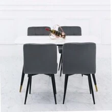 LIVINGANDHOME Living And Home Set Of 4 Contemporary Frosted Velvet Dining Chairs With Metal Legs - Grey - View 4