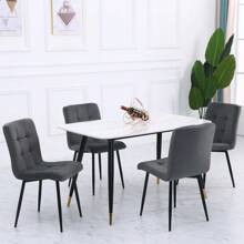 LIVINGANDHOME Living And Home Set Of 4 Contemporary Frosted Velvet Dining Chairs With Metal Legs - Grey - View 1