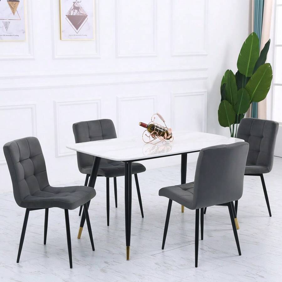 LIVINGANDHOME Living And Home Set Of 4 Contemporary Frosted Velvet Dining Chairs With Metal Legs - Grey - View 1