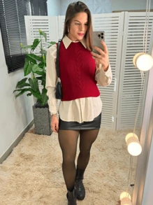 Women Sweater Vests - 酒紅色 - 查看 3