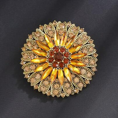 1pc Fashion Women Sunflower Brooch, Alloy Rhinestone Decor Pin, Suitable For Coat, Daily Wear, Gift, Party