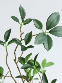 1 pieza Ramas de árbol de eucalipto verde artificial y tallos de planta verde artificial utilizados para jarrones y decoración del hogar - 1 hoja de baniano. - Ver 4