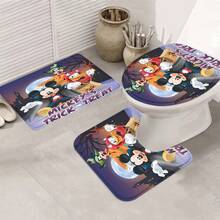 [授權] 1入組/4入組萬聖節浴室套裝，帶12個掛勾的防水布料浴簾，防滑浴室地墊、U形馬桶墊、廁所罩墊，浴室裝飾 - 彩色 - 查看 4