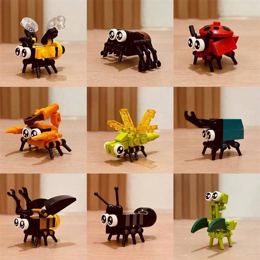 1 set de 10 blocs de construction mignons d'insectes, série de blocs de construction animaux DIY, cadeau d'anniversaire, cadeau de Nouvel An, mini blocs de construction, décoration de bureau, soulagement de la pression, soulagement du stress, blocs de construction mignons, collection de blocs de construction. Emballage aléatoire, décoration de collection de la maison, blocs de construction de poisson en bois, poupée assemblée, ornement de bureau, cadeaux d'ornement de bureau, jouet puzzle de blocs de construction, créez votre propre collection d'animaux. Cadeau créatif de la Saint-Valentin. Décoration de chambre Cadeaux de Noël Blocs de couleur Blocs de couleur