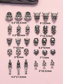 Halloween 50pcs Gothic Vintage Nail Art Decorations, Skull Shaped Metal Nail Rhinestones DIY Nail Jewelry, Nail Gems Art Supplies
